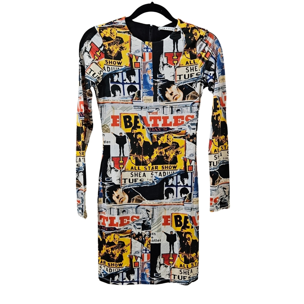 Alice + Olivia The Beatles Delora Mini Dress All Star Show 2 Long Sleeve NWT